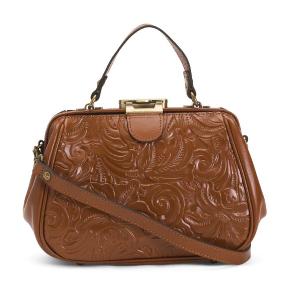 PATRICIA NASH Leather Gracchi Framed Satchel With Shoulder Strap